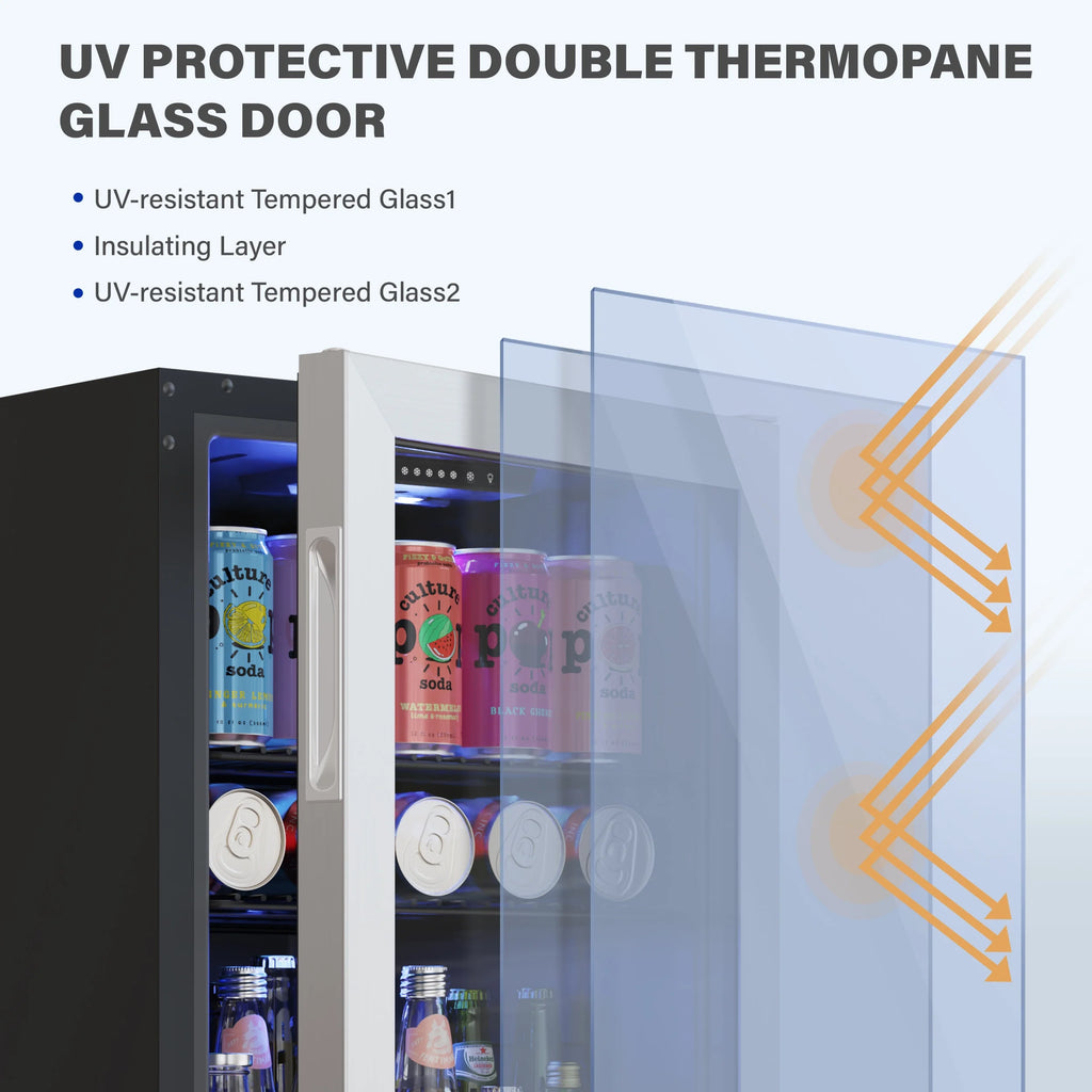 Freestanding Compact Mini Drink Fridge with Glass Door, 95-121 Can M508