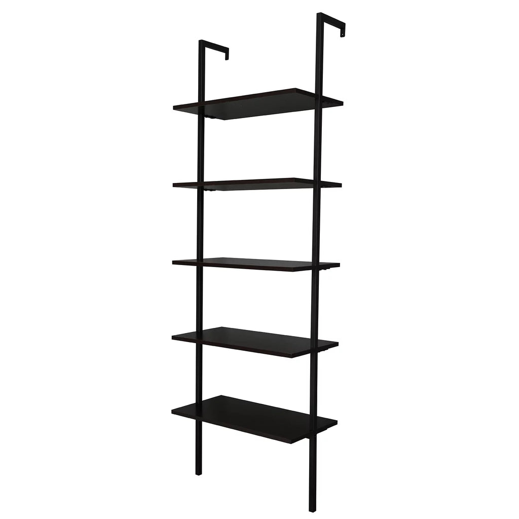 Wood Ladder Bookcase with Metal Frame, 5-Tier, Dark Walnut B71550