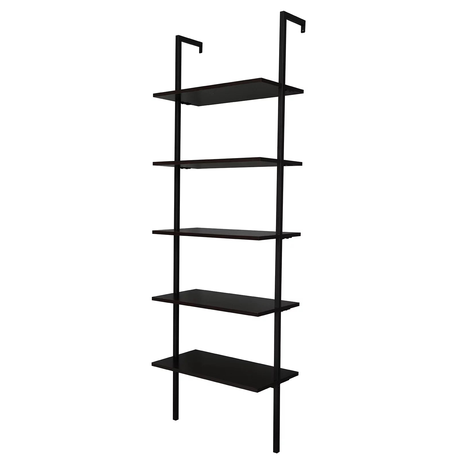 Wood Ladder Bookcase with Metal Frame, 5-Tier, Dark Walnut B71550