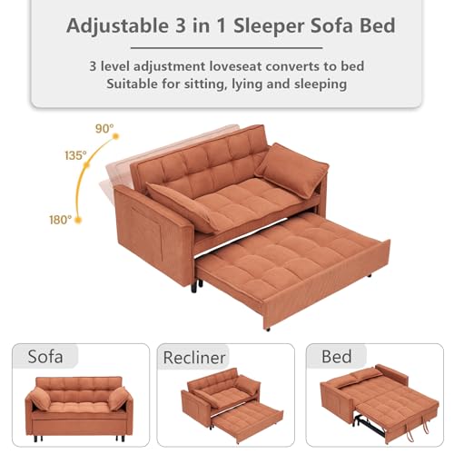 Convertible Sleeper Sofa Bed with Pull-Out Bed and Adjustable Backrest V521