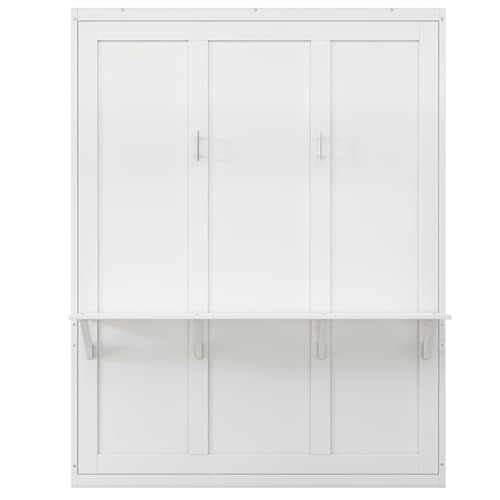 Murphy Bed with Desk Combo, Foldable Wall Bed for Guest Room, White T636394