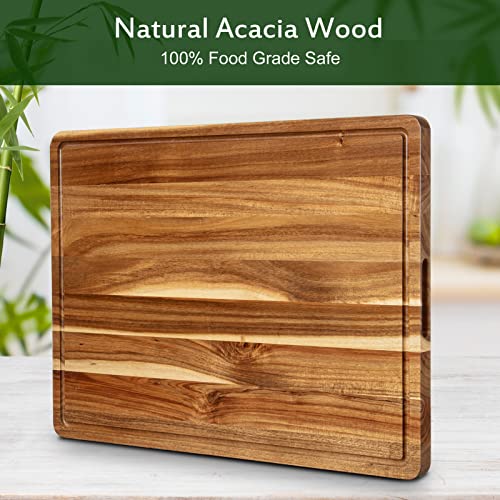 Acacia Wood Cutting Board with Handle and Juice Groove H90766