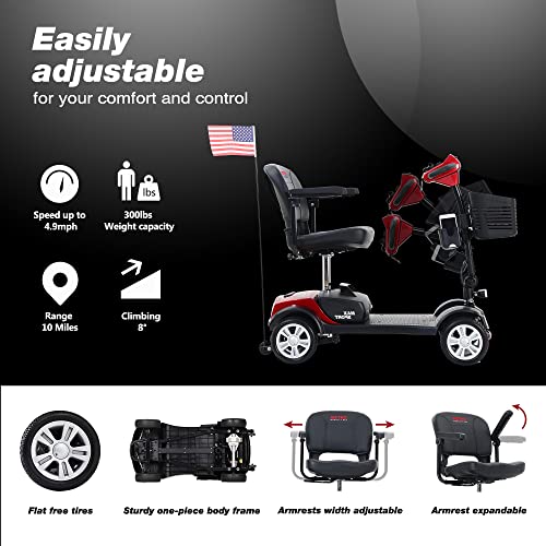 Electric Mobility Scooter for Seniors, Compact Heavy Duty Travel Scooter with Cup and Phone Holder Y70781
