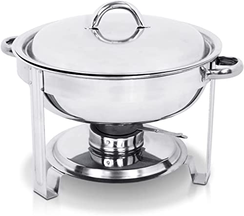 Stainless Steel Chafing Dish Set 5 Qt Round Buffet Warmer with Food Pan and Lid E92433