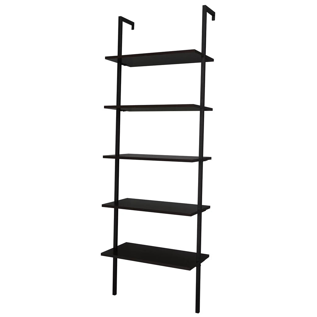 Wood Ladder Bookcase with Metal Frame, 5-Tier, Dark Walnut B71550