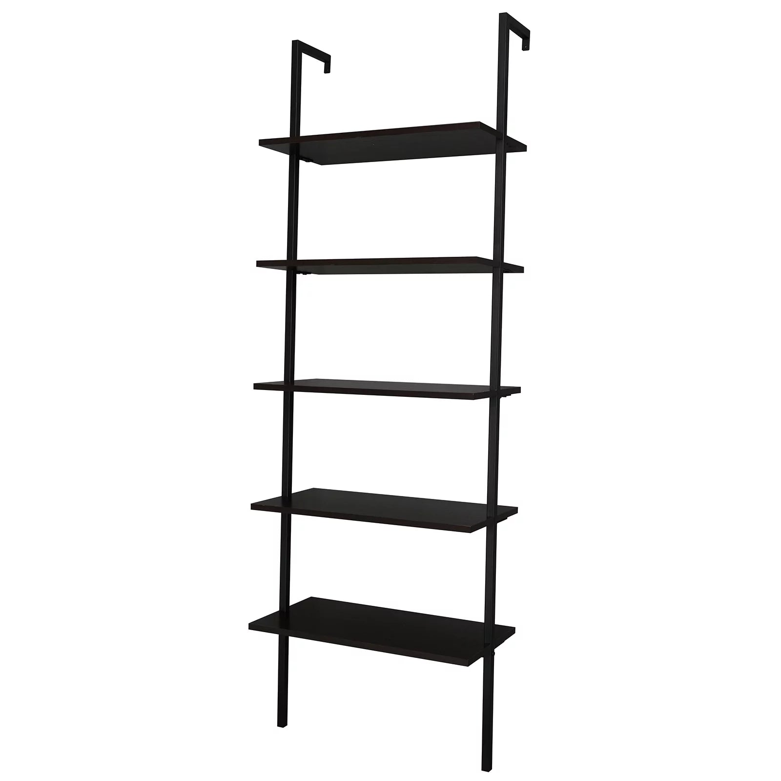 Wood Ladder Bookcase with Metal Frame, 5-Tier, Dark Walnut B71550