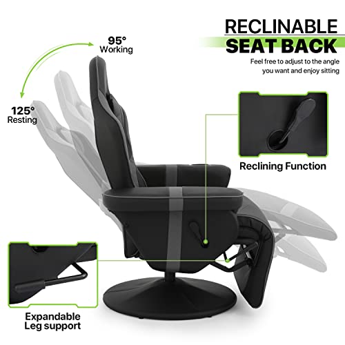 360° Swivel Gaming Recliner Chair, Ergonomic PU Leather with Adjustable Backrest, Footrest, Cup Holder M2617