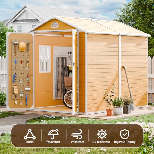 Resin Storage Shed, Waterproof Outdoor Tool Shed with Floor, Double Lockable Doors I89690