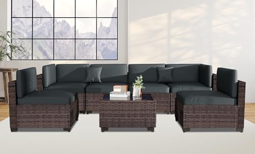 Outdoor Sectional Sofa Set with Cushions and Glass Coffee Table T1708