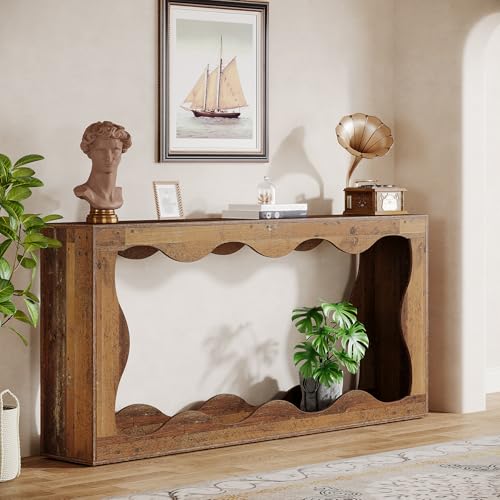 Farmhouse Console Table with Storage, Couch Table Behind Sofa, Narrow Hallway Stand, Brown K521