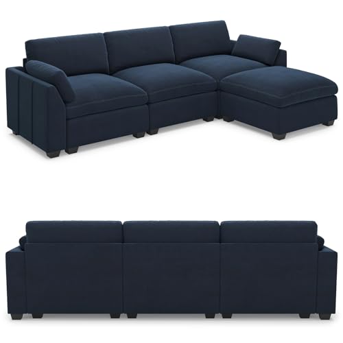 Extra Large Modular Sectional Sofa, 4-Seater L Shaped Couch, Velvet Convertible for Living Room L139