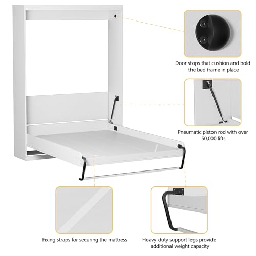 Twin Size Murphy Wall Bed, White, Space-Saving X16799