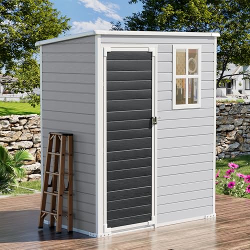 Resin Storage Shed, Waterproof Outdoor Tool Shed with Floor, Double Lockable Doors I89690