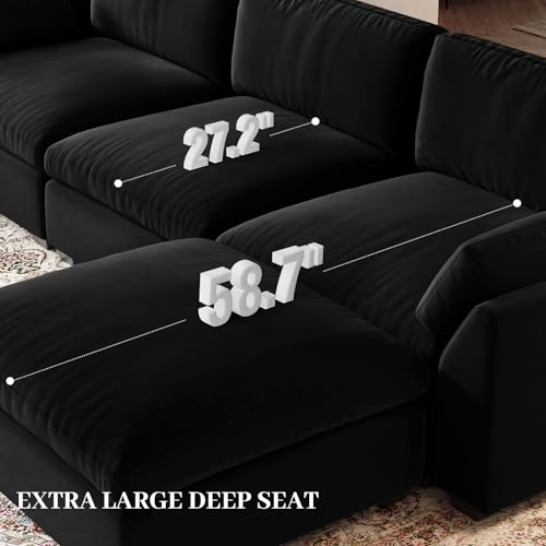 Extra Large Modular Sectional Sofa, 4-Seater L Shaped Couch, Velvet Convertible for Living Room L139