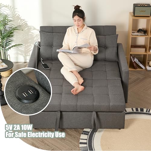 Sleeper Sofa with Pull-Out Bed, 3-in-1 Convertible, Light Gray E75945