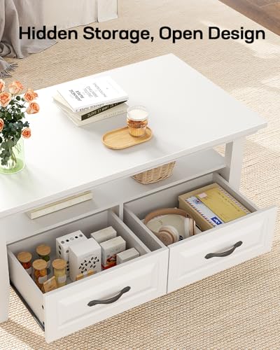 Lift Top Coffee Table with Open and Hidden Storage, Modern Fluted Design S200567