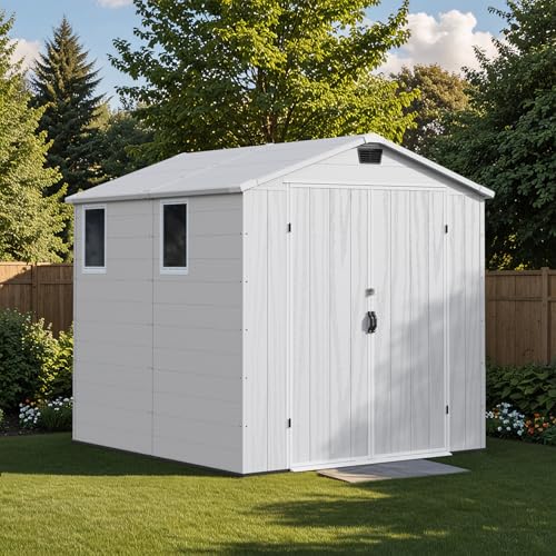 6 x 8 FT Plastic Outdoor Storage Shed with Floor and Lockable Door D7513