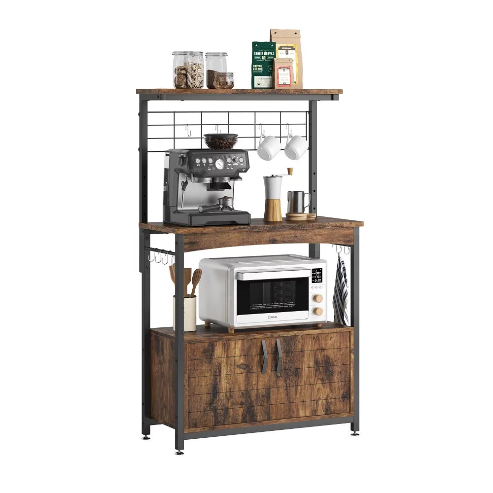 3-Tier Baker's Rack with Cabinet, Kitchen Storage Shelves, Microwave Stand H5194