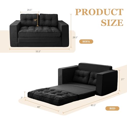 Loveseat Sleeper Sofa Convertible Sofa Bed Couch with Reclining Backrest and Pillows C8387