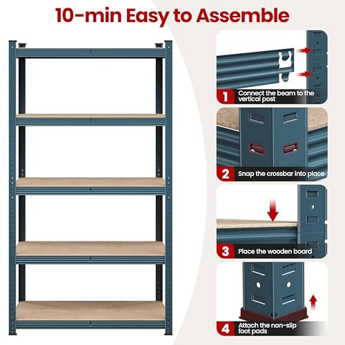 5-Tier Adjustable Metal Shelving Unit for Garage, Pantry, and Warehouse M7734