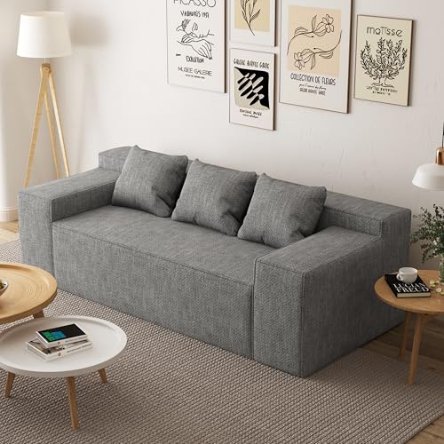 Small Sofa Loveseat with 2 Pillows, Cat-Scratch Resistant Linen, Grey K916760