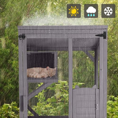 Cat House Outdoor Cage with Wheels, Large Wooden Catio with Resting Box X3162