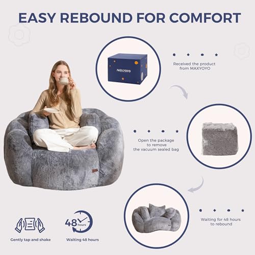 Floral Shaped Bean Bag Sofa for Adults, Faux Fur Floor Chair, Beige U8616