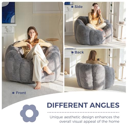 Floral Shaped Bean Bag Sofa for Adults, Faux Fur Floor Chair, Beige U8616