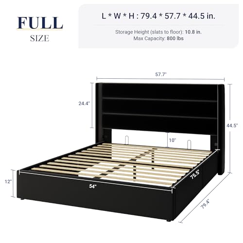 Full Size Lift Up Storage Bed with Wingback Headboard, Hydraulic Support, Light Beige P736605