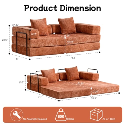 Foldable Floor Sofa Bed with Pillow Back and Armrest, Dark Gray S29408