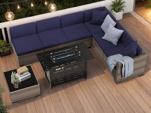 Outdoor Sectional Sofa Set with Cushions and Glass Coffee Table T1708