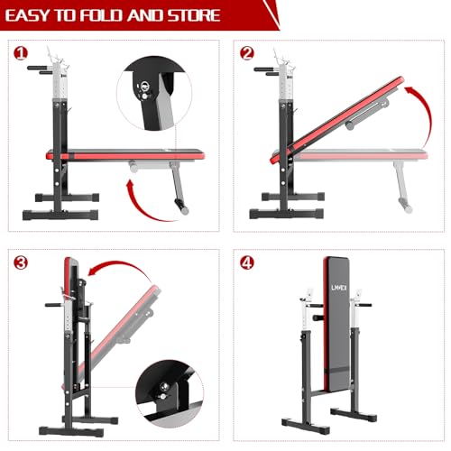 Adjustable Weight Bench with Squat Rack Folding Dip Station S5592