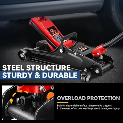 4 Ton Low Profile Floor Jack, Heavy Duty Steel Hydraulic with Dual Pistons Quick Lift Pump P3195