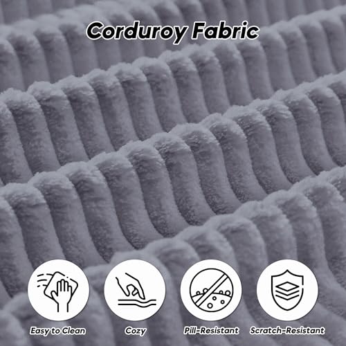 Corduroy Convertible Sleeper Sofa Bed with Pillow, Beige O72530