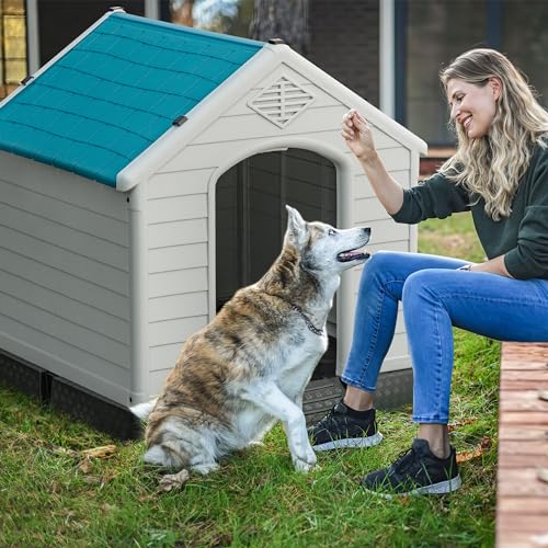 Waterproof Plastic Dog House for Small to Large Dogs, Insulated with Elevated Floor M296
