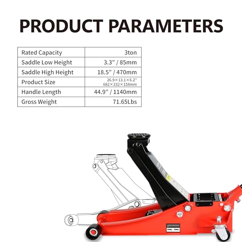 Heavy Duty Hydraulic Floor Jack, Low Profile Steel Racing Jack, 2 Ton Capacity, Blue H1350
