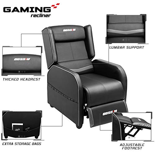 Gaming Recliner Chair for Adults, PU Leather Ergonomic Racing Style, Grey B7581