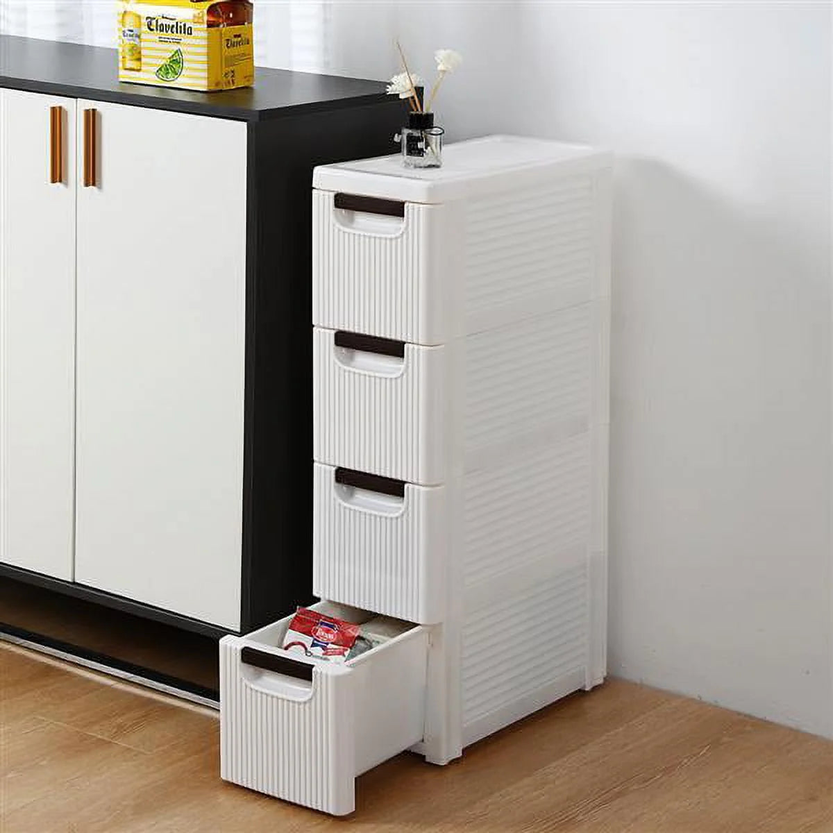 Narrow 4-Tier Rolling Cart Storage Cabinet with Wheels N1677