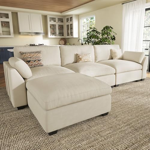 Extra Large Modular Sectional Sofa, 4-Seater L Shaped Couch, Velvet Convertible for Living Room L139