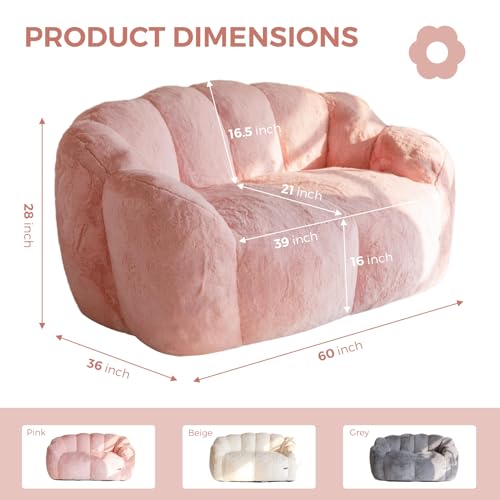 Floral Shaped Bean Bag Sofa for Adults, Faux Fur Floor Chair, Beige U8616