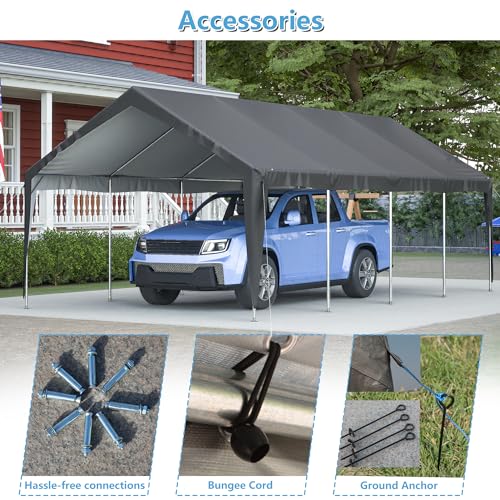Carport 20x12ft Portable Garage Canopy with Roll-up Windows and Removable Sidewalls D71400