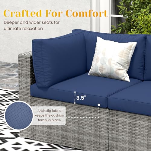 Outdoor Patio Furniture Set with Glass Tea Table, PE Rattan Wicker, Washable Cushions, Grey K8525