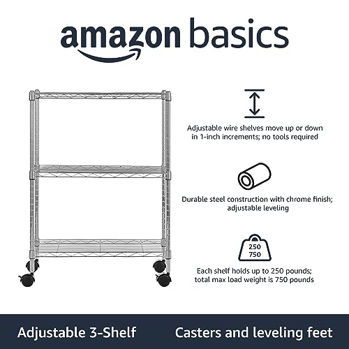 5-Shelf Adjustable Heavy Duty Storage Shelving Unit on Wheel Casters, Metal Wire Rack, Black A697