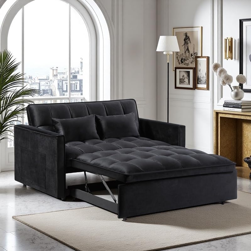 Sleeper Sofa Bed with Side Pocket, Convertible Futon Couch for Living Room X8857