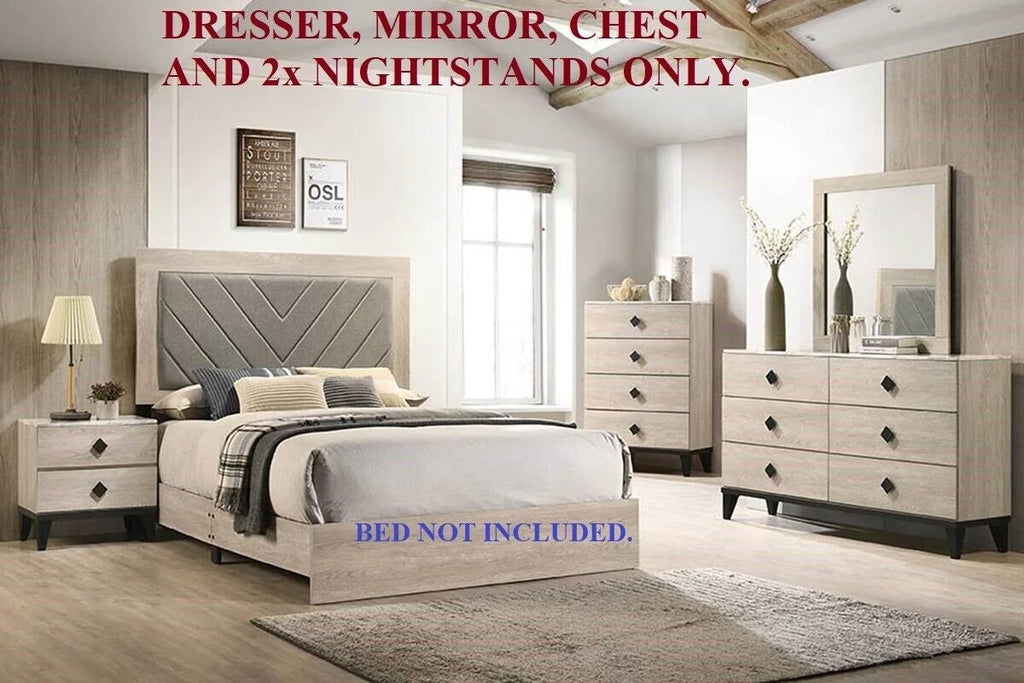 Cream Color Dresser Mirror with Nightstands and Chest Bedroom Set N23014