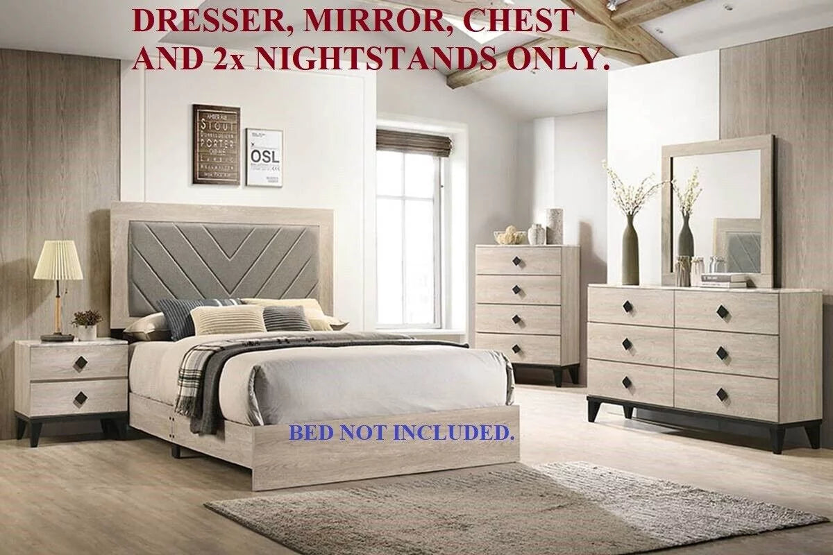 Cream Color Dresser Mirror with Nightstands and Chest Bedroom Set N23014