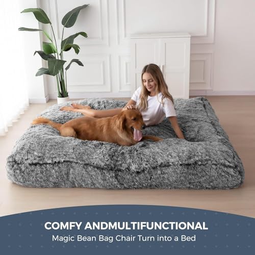 Giant Bean Bag Chair Bed for Adults, Convertible Floor Sofa Mattress R473823