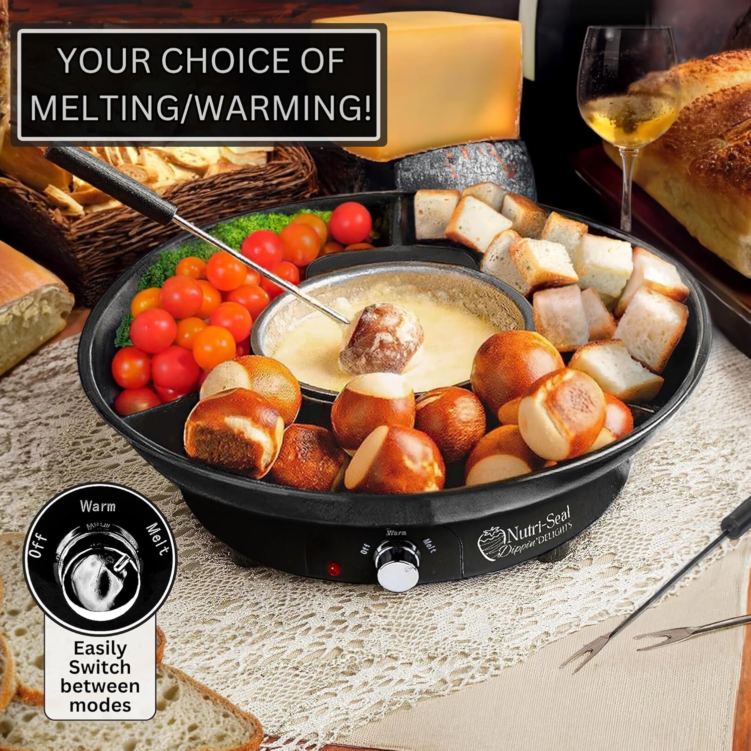 Electric Fondue Pot Set with 4 Roasting Forks J72490
