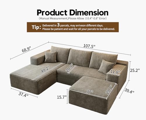 Modular Sectional Sofa with Ottoman, U-Shaped Deep Seat Couch for Living Room O870
