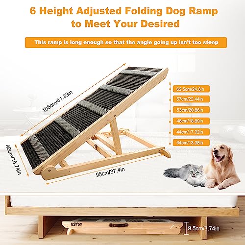 Adjustable Wooden Dog Ramp for Bed, Couch, Car, SUV, 200Lbs Capacity L188